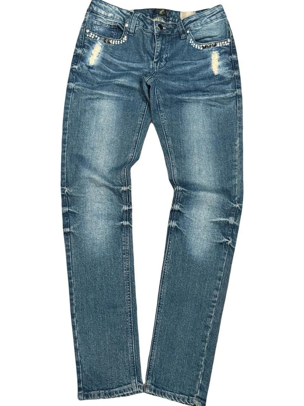 Y2K G 21 Studded Embroidered Low Rise Slim Blue Jeans